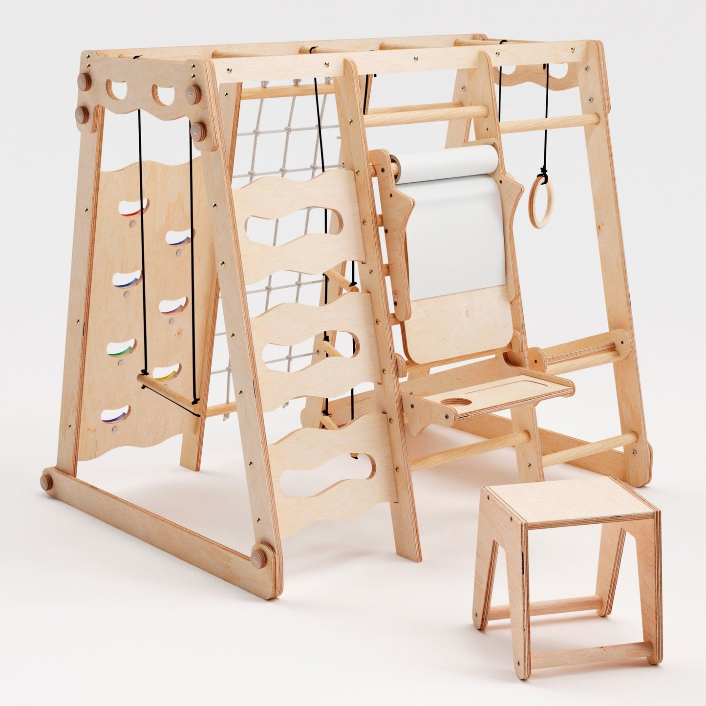6in1 Indoor-Spielplatz aus Holz für Kinder – Schaukel, Rutsche, Seil und Treppe