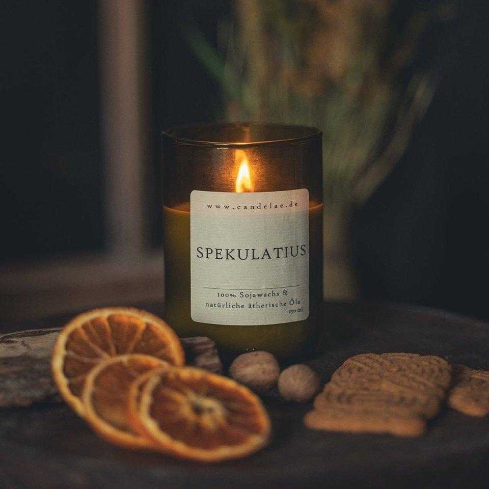 Duftkerze Spekulatius Candelae Weihnachtsduft – Gewürze Zitrus Sojawachs – Geschenk Frauen Männer Winter