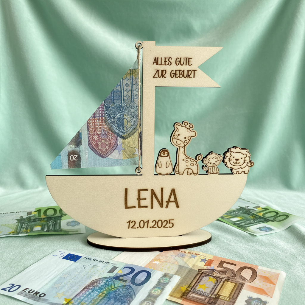Geldgeschenk Boot zur Geburt LENA