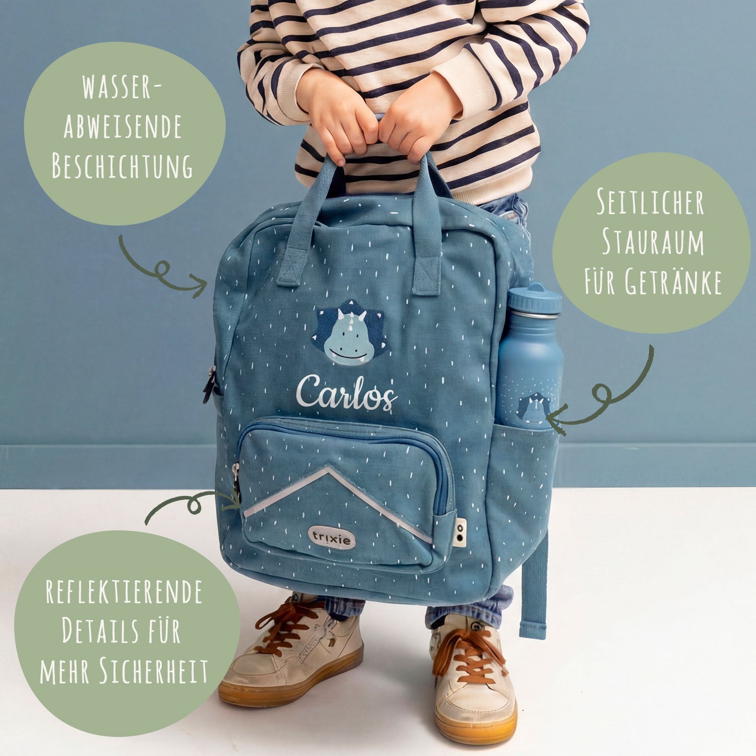 personalisiert – Rucksack mit Namen Kindergarten Schule seitlich
