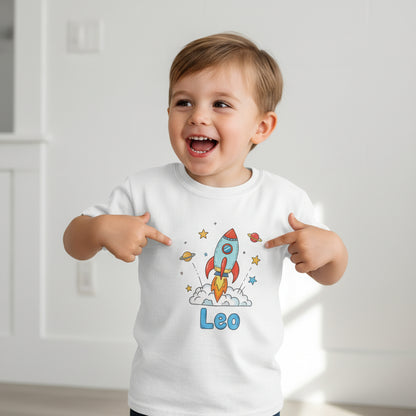 Personalisierbares Kinder T-Shirt aus weißer Baumwolle mit Wunschtext oder Motiv