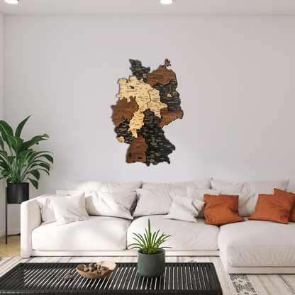 Deutschland 3D Holzkarte Obsidian Black XL – edle Wanddeko aus Holz

