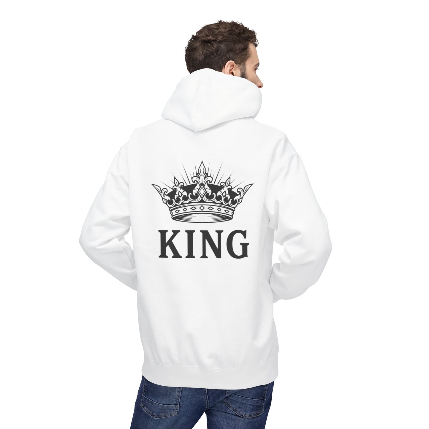 KING Hoodie Rücken weiß - Couple Pullover mit Krone-Motiv
