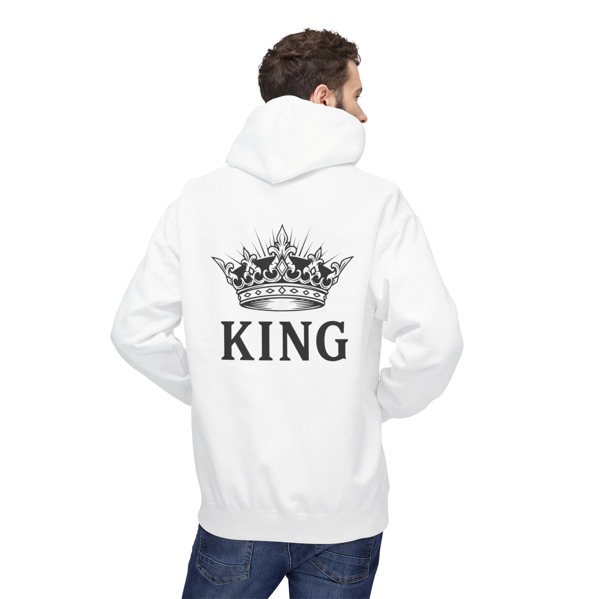 KING Hoodie Rücken weiß - Couple Pullover mit Krone-Motiv
