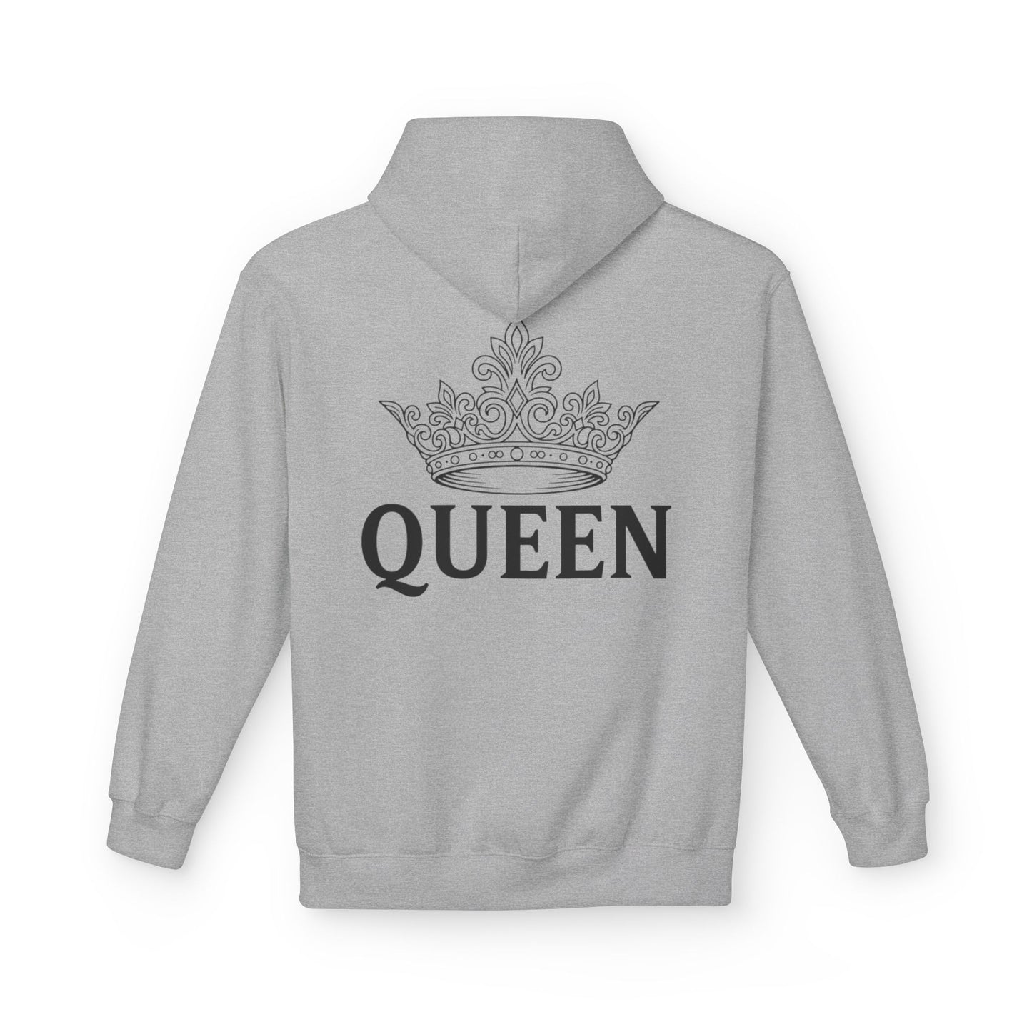 Rücken - Schwarz): "QUEEN Hoodie Rückseite - Krone und QUEEN Schriftzug auf schwarzem Pullover"

