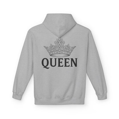 Rücken - Schwarz): "QUEEN Hoodie Rückseite - Krone und QUEEN Schriftzug auf schwarzem Pullover"

