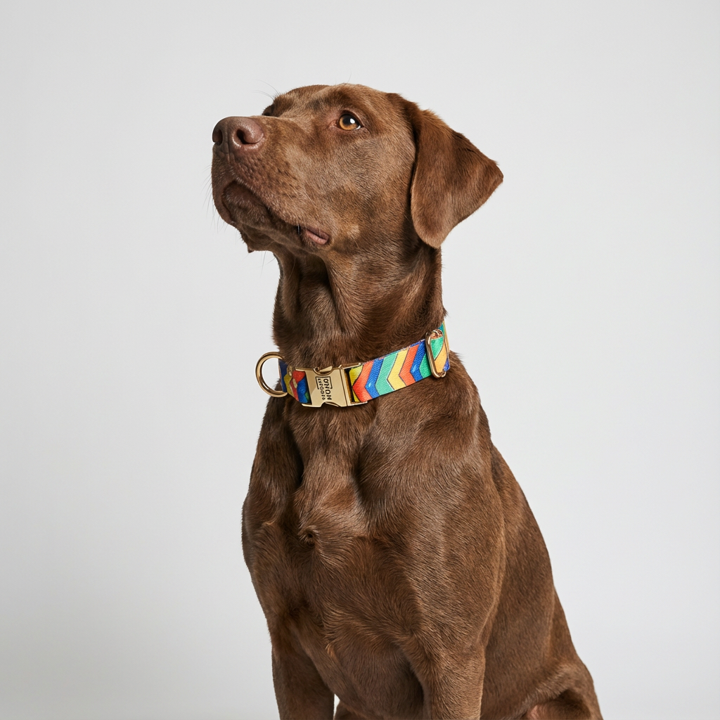 Hundehalsband Festival Detail – Premium hellgoldene Metallverschlüsse