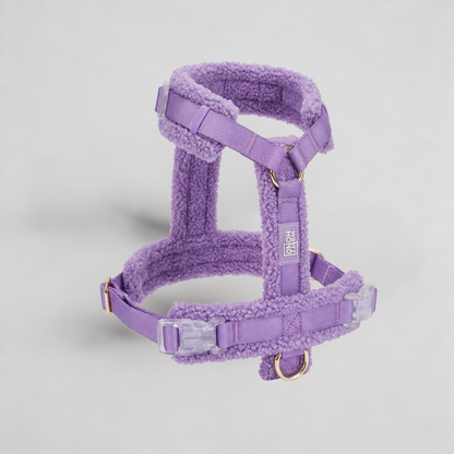 Teddy Hundegeschirr-Set Violett mit Leine - Kuscheliges Sherpa-Material