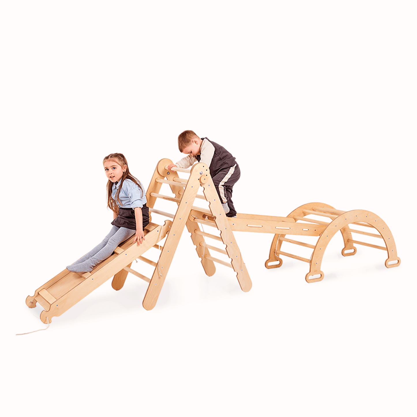 Montessori Kletterdreieck mit Rutsche und Kletterbogen, Beige 