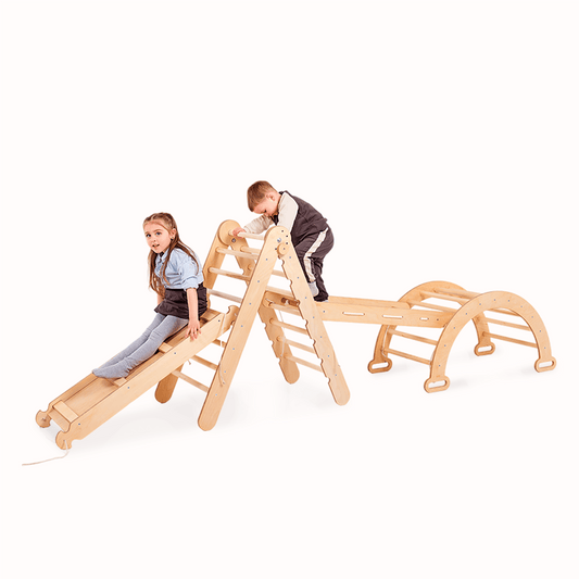 Montessori Kletterdreieck mit Rutsche und Kletterbogen, Beige 