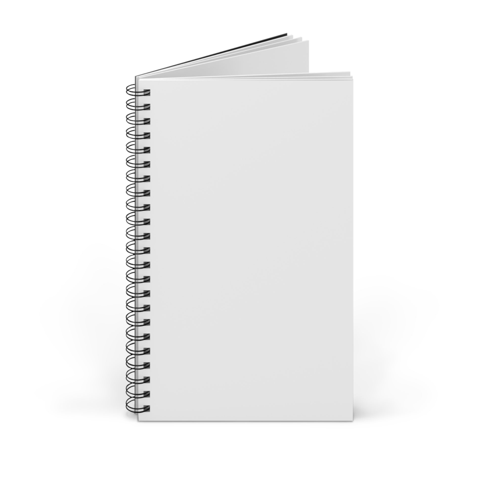 Aufgeklapptes Spiral-Notizbuch A5 zeigt linierte Seiten für Notizen und Journal