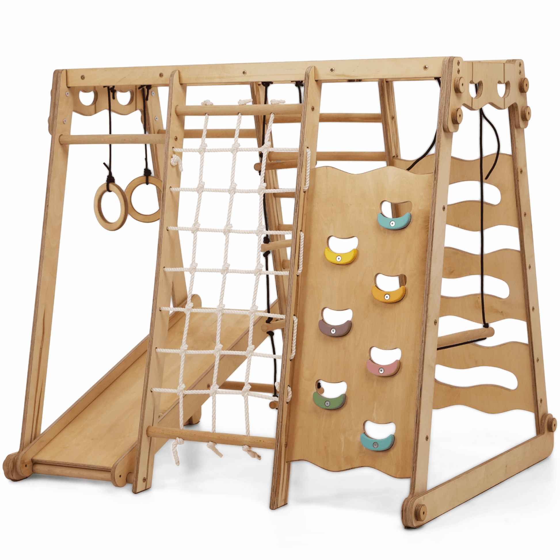  6in1 Indoor-Spielplatz aus Holz mit Schaukel, Rutsche und Klettergerüst für Kinder