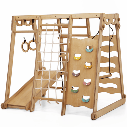  6in1 Indoor-Spielplatz aus Holz mit Schaukel, Rutsche und Klettergerüst für Kinder