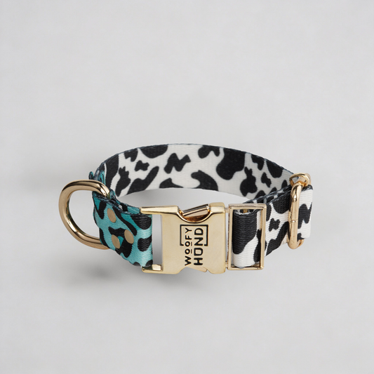 Hundehalsband Aqua Camo mit Goldmetall-Accessoires - Schnelltrocknend Polyester
