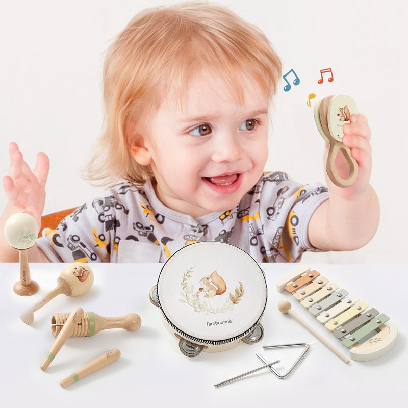 Eichhörnchen Musikset Holz – Xylophon, Trommel & Maracas für Kleinkinder

