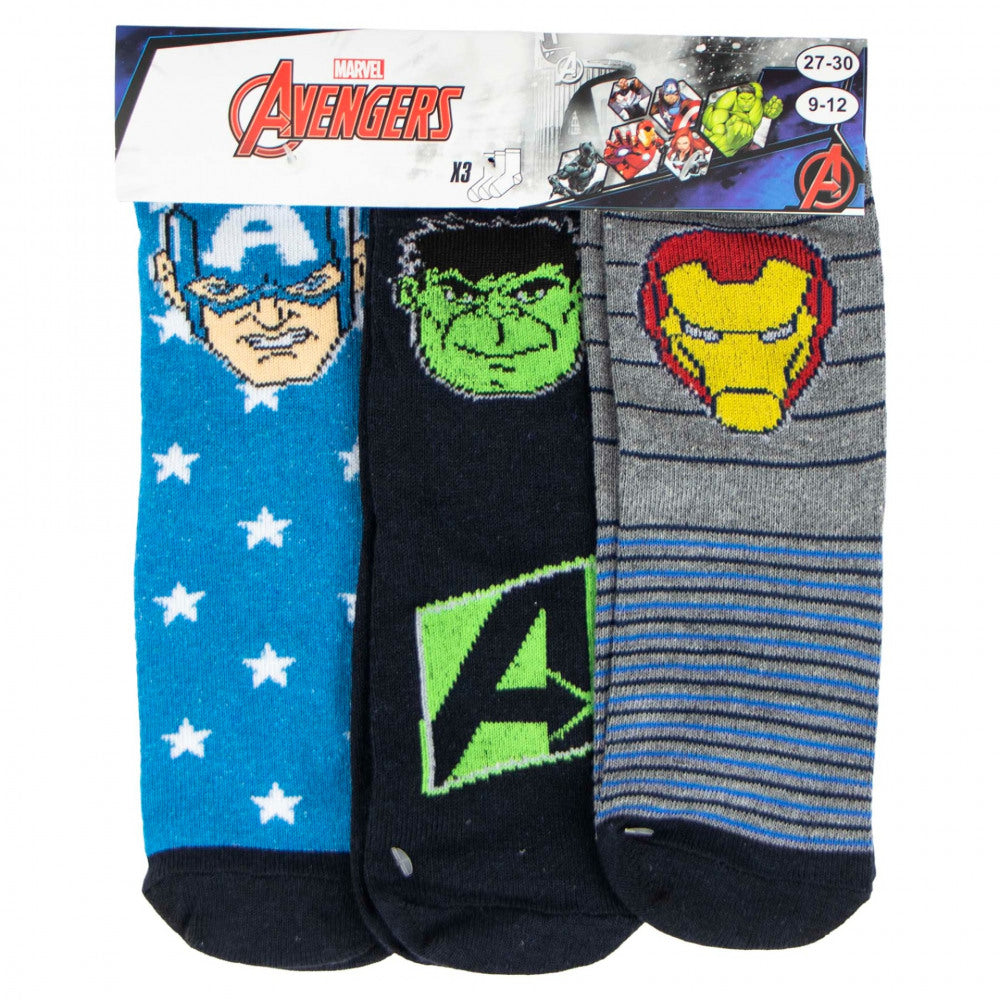 Marvel Avengers Kindersocken 3 Paar – Iron Man Hulk Captain America – Kindergeschenk Unisex Größen 23-34
