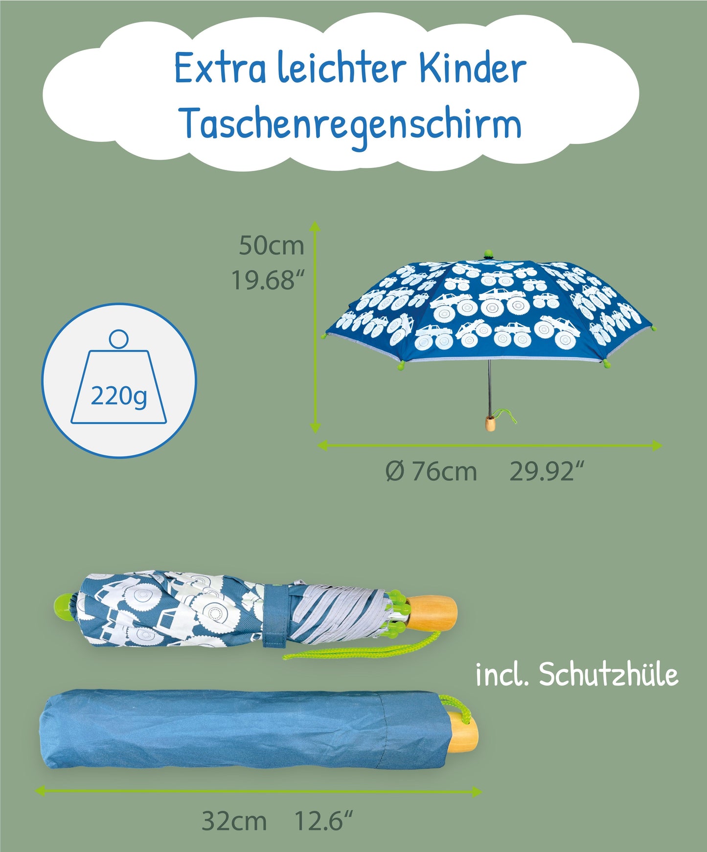 Kinder Regenschirm Monster Truck mit Farbwechsel & Reflektor – Magic