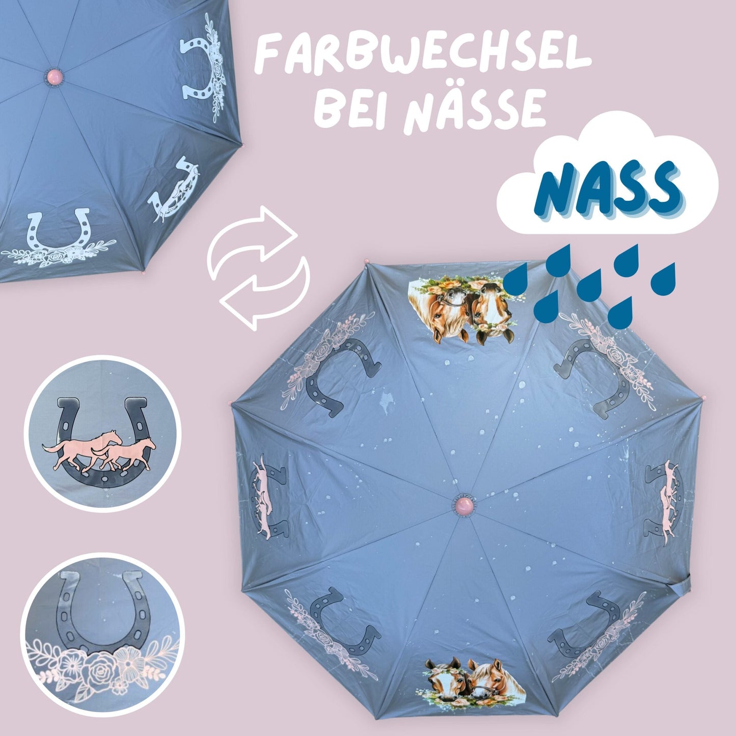 Kinder Regenschirm Pferd mit Reflektor – Magic Sicherheitsschirm