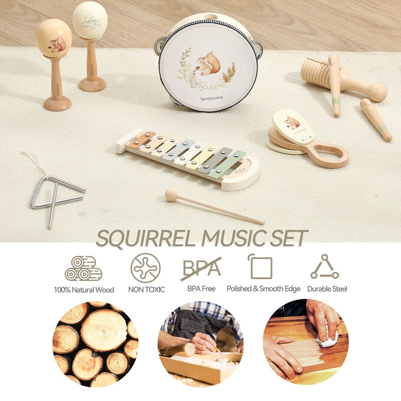 Holz Musikinstrument-Set Eichhörnchen – Montessori ab 12 Monaten