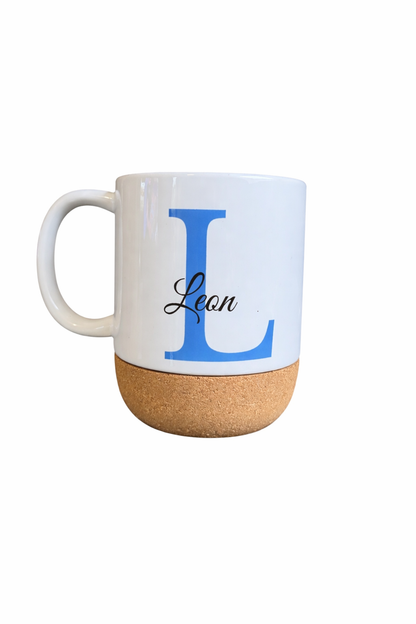 Personalisierte weiße Keramiktasse 300ml mit abnehmbarem Korkboden - Hauptansicht 