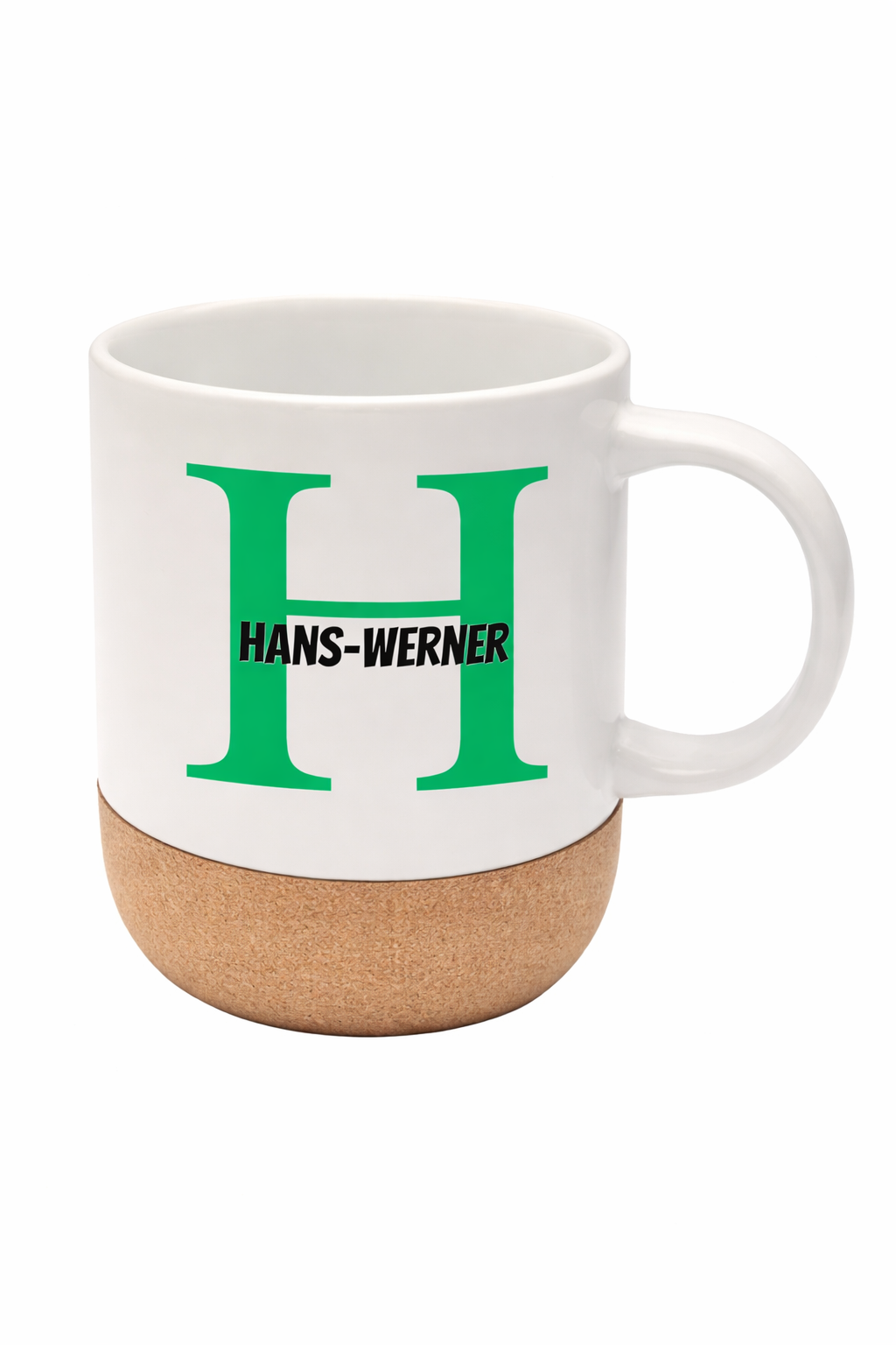  Keramiktasse mit Buchstabe und Name personalisierbar - Korkboden abnehmbar