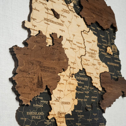 Deutschland 3D Holzkarte – Wanddeko aus Holz