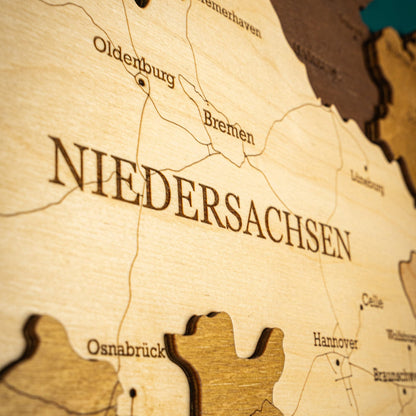 Deutschland 3D Holzkarte – Wanddeko aus Holz