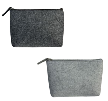 Große Filztasche in Schwarz und Grau, personalisierbare Kosmetiktasche