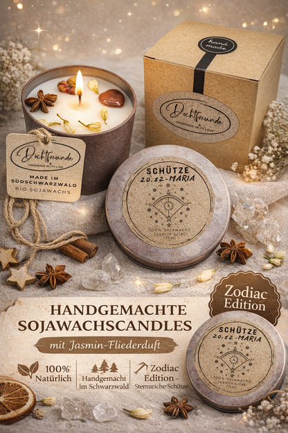 Sternzeichen Duftkerze personalisiert – Zodiac Kerze mit Name kaufen