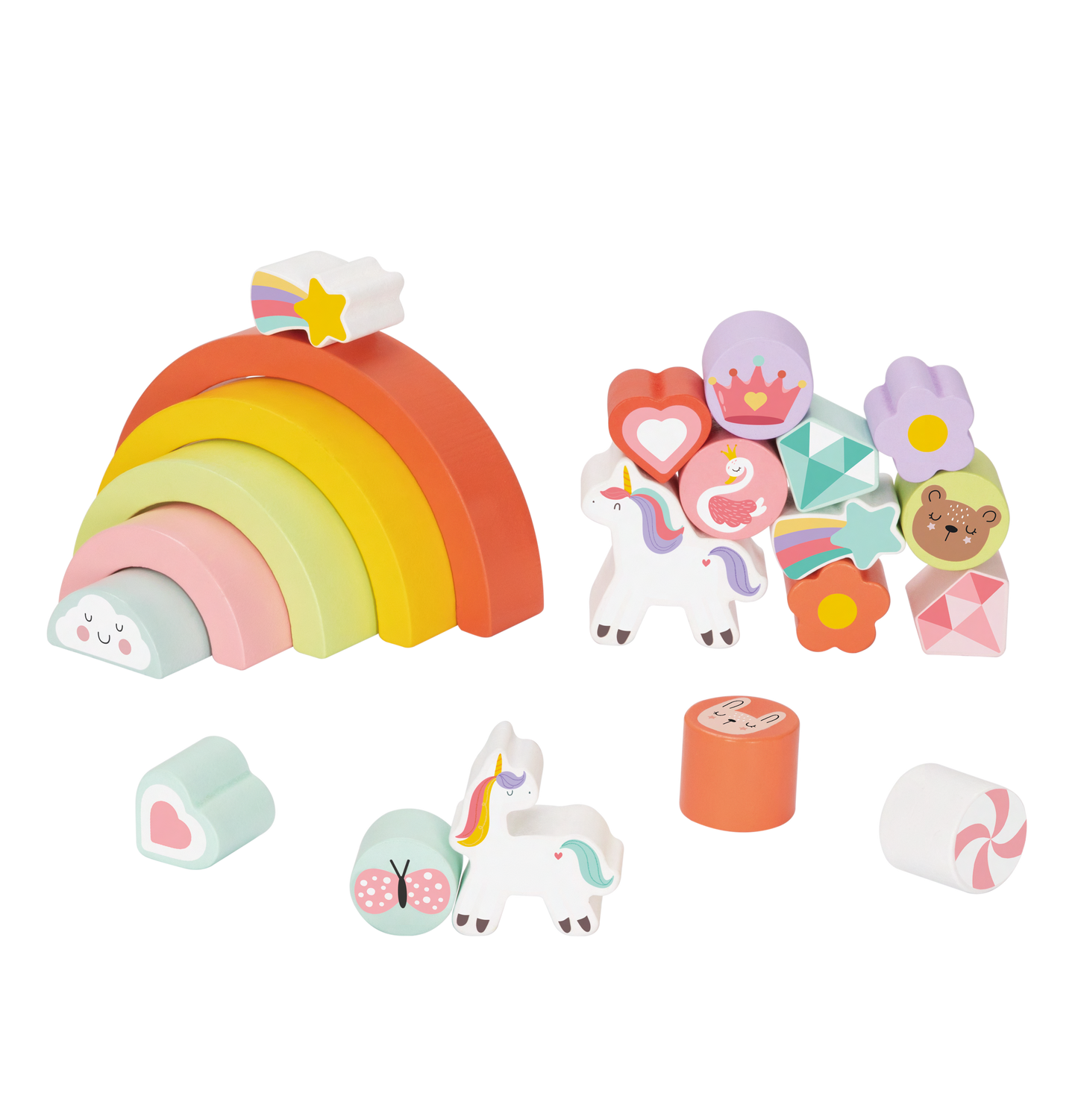 Holz Einhorn Stapelspiel für Kinder ab 3 – Montessori-inspiriert, bunte Bausteine

