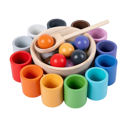 Montessori Holz-Ball-Zuordnungsspiel mit 12 Farben – Lernspielzeug für Kinder ab 3 
