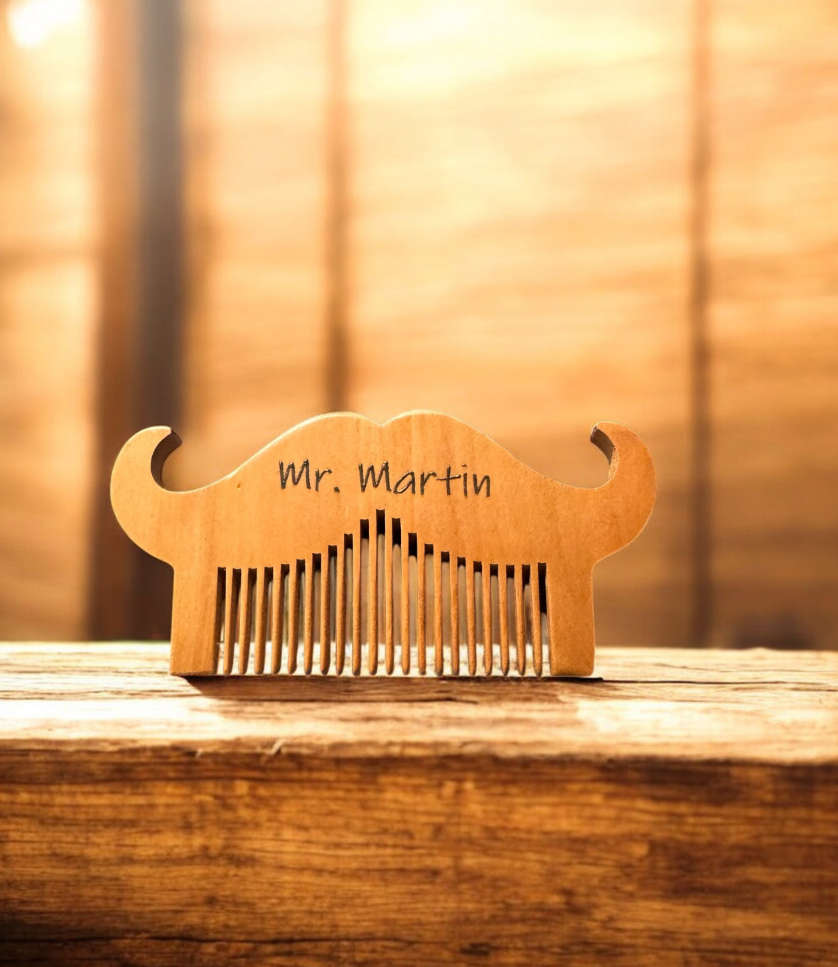 Stylischer Holz-Bartkamm mit Gravur