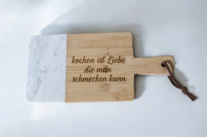 Bambus Schneidebrett mit Marmor personalisierbar – mit Gravur