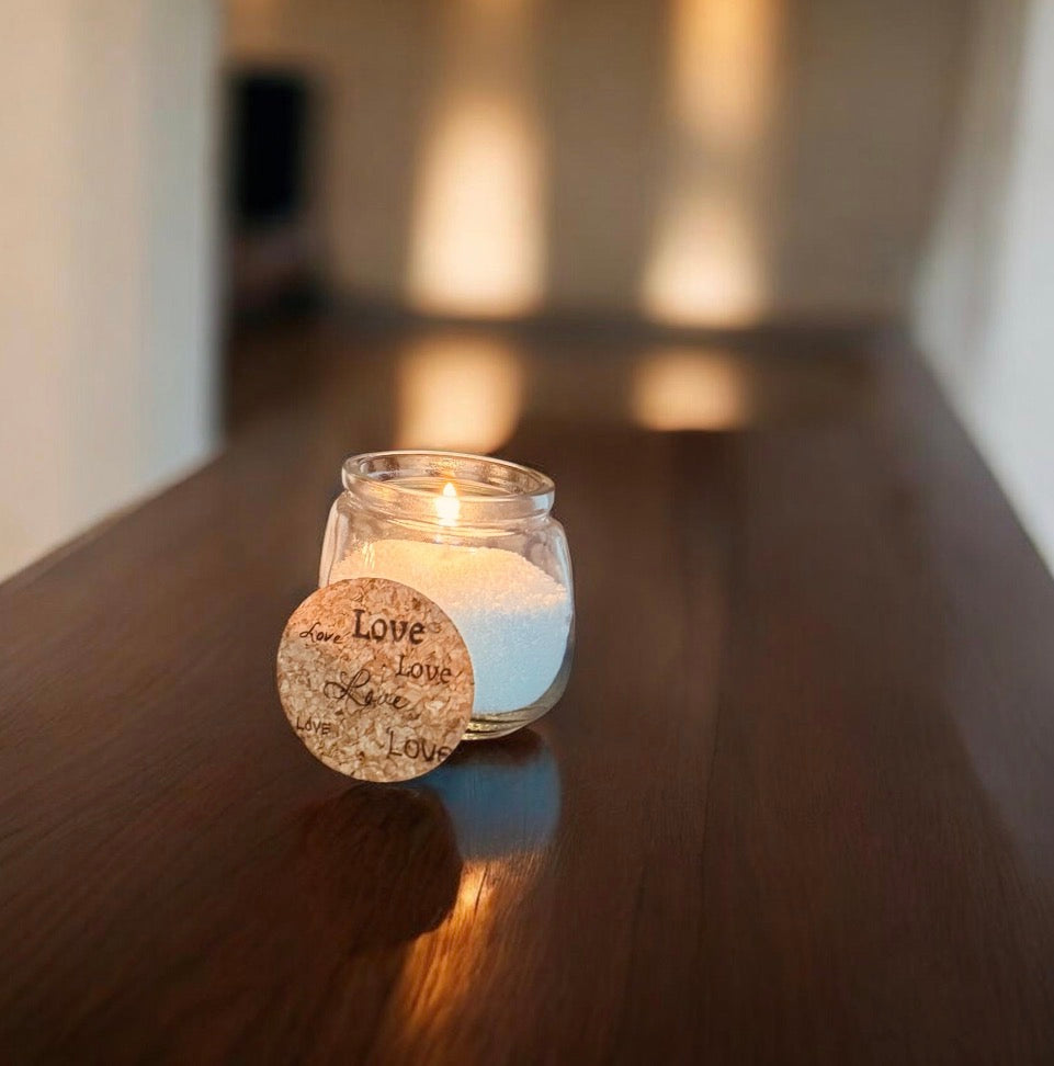 DIY-Kerzenset personalisierbar – Glas mit Korkdeckel & Kerzensand