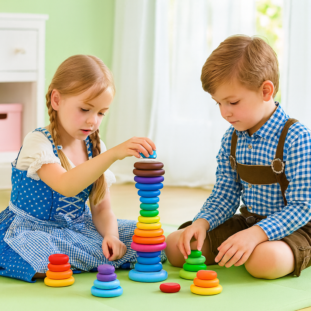 Holz Stapelsteine für Kinder – Regenbogen & Pastell ab 2 Jahren