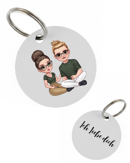 Personalisierbarer Schlüsselanhänger mit Comic und Botschaft