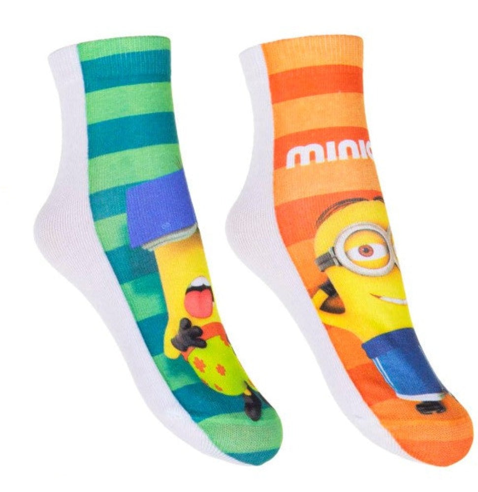 Minions Kindersocken 2 Paar Ich einfach unverbesserlich – Unisex Seitenansicht grün orange
