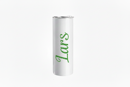 Weiße Thermoflasche leer, personalisierbar mit Name, Edelstahl isoliert