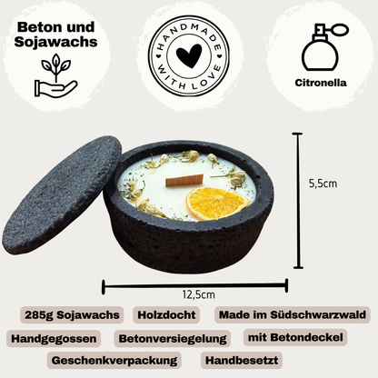 Betonkerze mit Deckel & Holzdocht – Citronella Duft Sojawachs kaufen