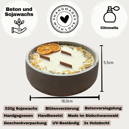 XXL Betonkerze mit 3 Holzdochten – Handgegossen aus Sojawachs kaufen