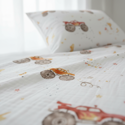 Kinderbettwäsche Monstertrucks – handgemalt & OEKO-TEX®