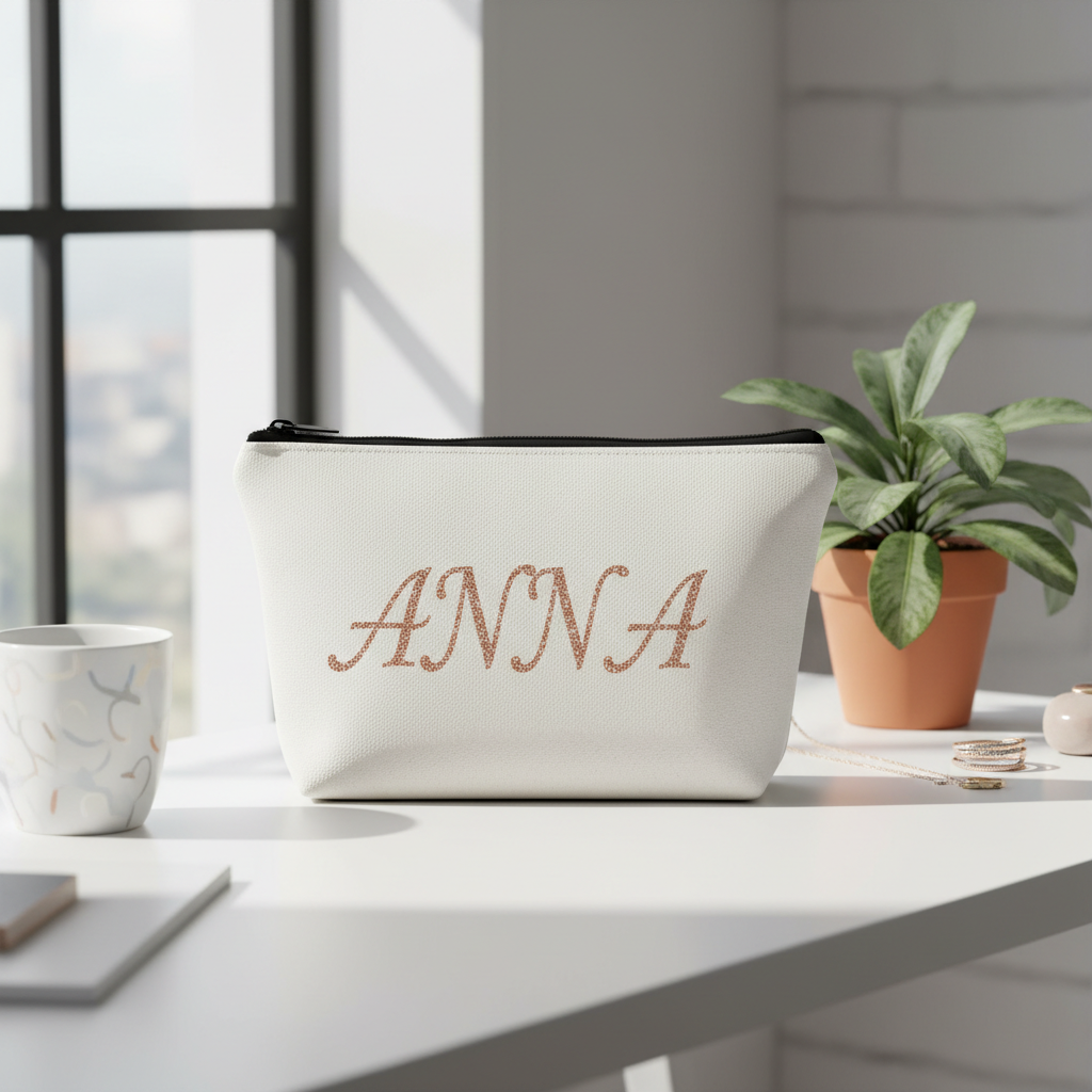 Canvas-Kosmetiktasche mit ANNA in roségold Glitzer - Lifestyle
