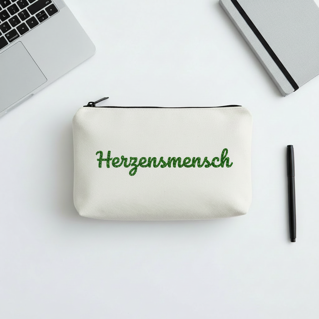 Canvas-Kosmetiktasche mit Logo - Flache Frontansicht Lifestyle