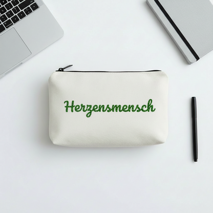 Canvas-Kosmetiktasche mit Logo - Flache Frontansicht Lifestyle