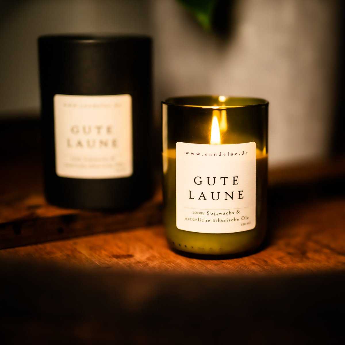 Duftkerze Gute Laune Candelae – positive Energie Zitrus frisch – Aufmunterungsgeschenk Sojawachs 250ml
