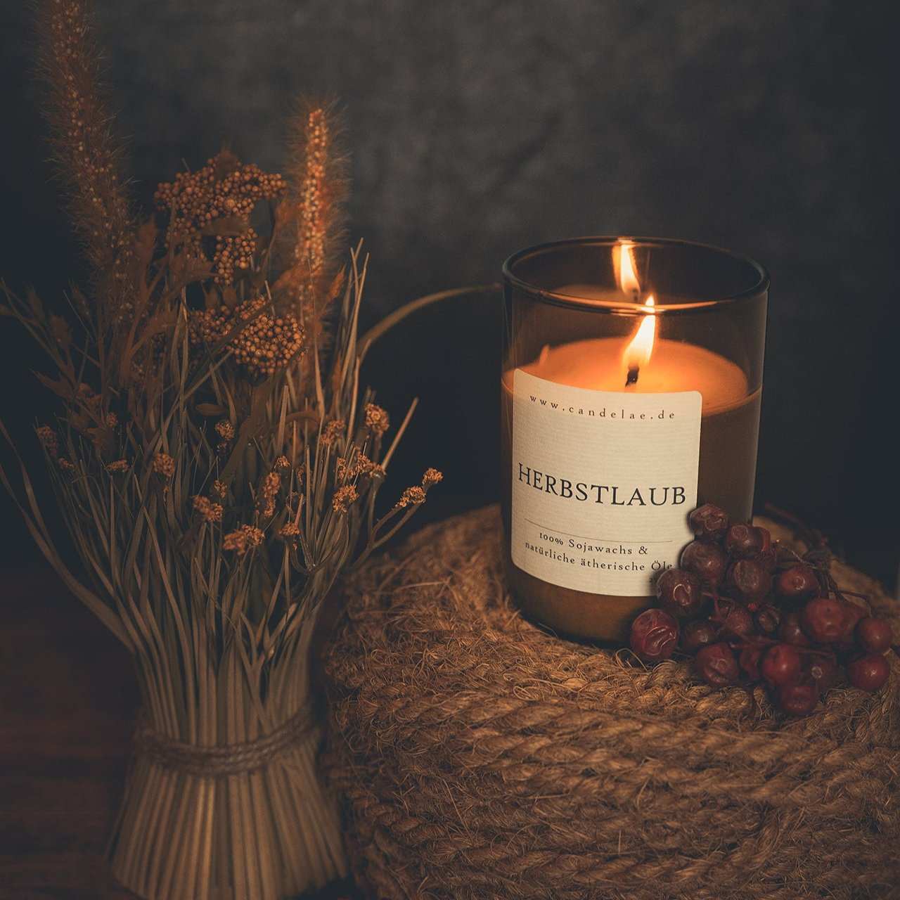 Duftkerze Herbstlaub handgefertigt Sojawachs – herbstliche Noten Hygge Geschenk – vegane Kerze 250ml Candelae