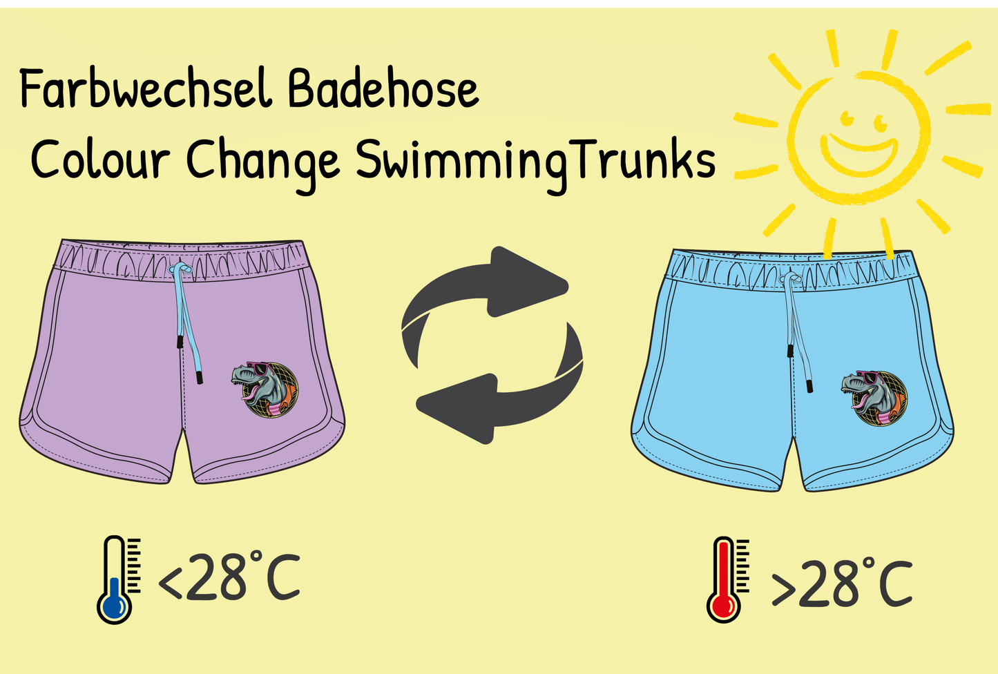 Jungen Badehose Dinosaurier – Magic Badeshorts für Kinder 4–7 Jahre
