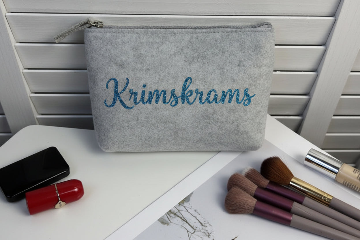 Große Filztasche leer, personalisierbar mit Name und Motiv, Kosmetiktasche aus robustem Filz
