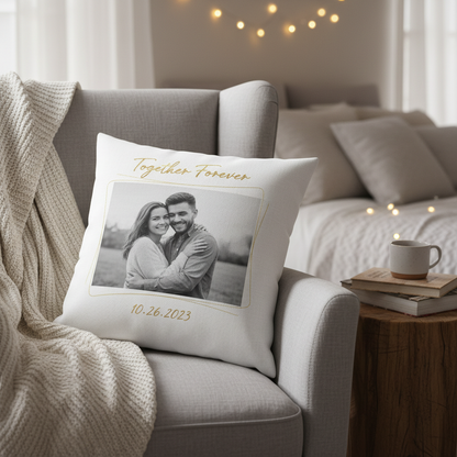 Romantisches Fotokissen mit Paarfoto und Text - Personalisiertes Geschenk für Paare