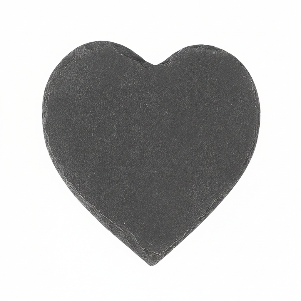 Schieferherz-Untersetzer in Herzform aus natürlichem Schiefer - Frontansicht mit handpolierter Oberfläche